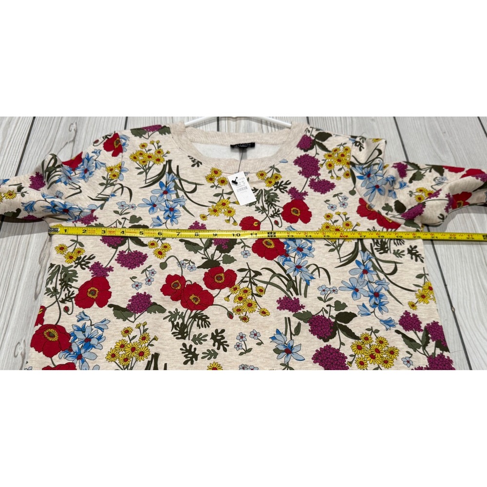 Talbots Petite Floral Sweatshirt Cream Red Blue Botanical Pullover PM New - Picture 5 of 6